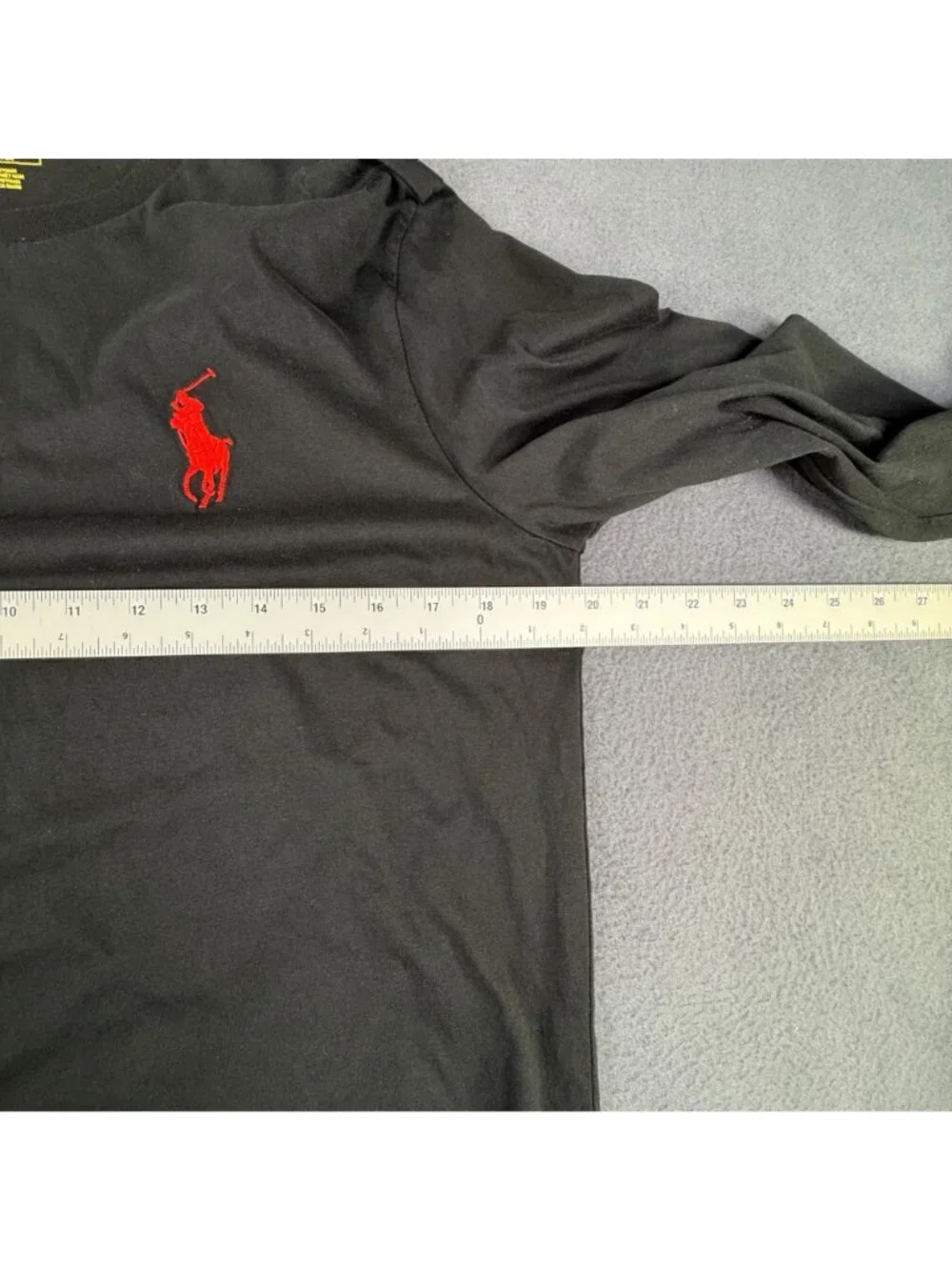 Polo Ralph Lauren Long Sleeve T-Shirt Black Big Pony Sleeve Print Mens Med EUC